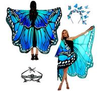 Costume da farfalla da donna con ali di farfalla per adulti, costume da carnevale a due livelli, costume da farfalla, accessorio per costume da farfalla, set da 3 pezzi