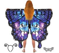 Costume da farfalla per adulti, costume da farfalla colorato con cinturino regolabile, sciarpa leggera a farfalla, mantello da fata con nastro per antenna, maschera per adulti,