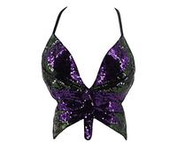 Costume da farfalla - Reggiseno per danza del ventre, top glitterato, da donna, per carnevale, sirena, top sexy, con allacciatura al collo, colore viola