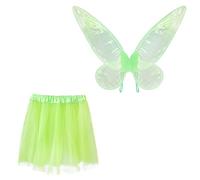 Costume da fata da donna, con ali e gonna a strati, verde in tulle, vestito da principessa elfa, per Halloween, Carnevale (verde chiaro, per adulti, 40 cm, fata della foresta)