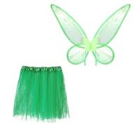 Costume da fata da donna, con ali in tulle verde e gonna a strati, vestito da principessa elfa, per Halloween, Carnevale (verde, per adulti, 40 cm, fata della foresta)