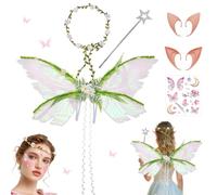 Costume da fata per adulti e bambini, con ghirlanda di elfi e bacchetta magica, 2 paia di orecchie da elfo e ali da fata, per Halloween, carnevale, colore bianco B