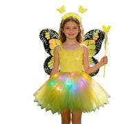 Costume da fata per bambine, con tutù a LED, di farfalla, bacchetta e bacchetta, costume da fata, per bambine e ragazze, per feste, spettacoli teatrali, Halloween, Natale