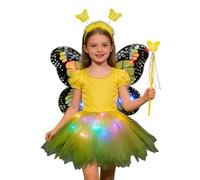 Costume da fata per bambine, tutù con luci a LED, con ali di farfalla, bacchetta e bacchetta, per giochi di ruolo, per bambine e ragazze, per spettacoli teatrali, compleanni, festival, Halloween