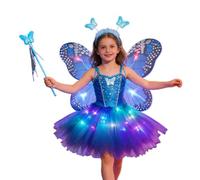 Costume da fata per ragazze, vestito a LED luminoso con a farfalla, tiara e costume da fata per gioco di ruolo, per ragazze e feste, spettacoli, Halloween, Natale