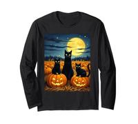 Costume da Festa Black Cats per Halloween Spooky Pumpkin Patch Maglia a Manica