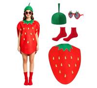 Costume da fragola per adulti, leggero e confortevole, con frutto divertente, 4 pezzi