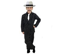 Costume da gangster anni '20 per bambini - completo gessato nero - giacca, pantaloni, cravatta bianca + cappello trilby bianco - ragazzi (7-9 anni)