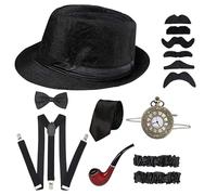 Costume da gangster per bambini, costume degli anni '20 per bambini include cappello Fedora, cravatta, fiocco, bretelle, orologio da tasca e altro, materiale per balli studenteschi, feste, cappe