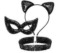 Costume da Gatta per Donna,Gatto Vestiti di Halloween,Accessori per Vestiti da Gatto,con Cerchietto per Capelli di Gatto,Maschera per Gli occhi e Collare,per Halloween,Carnevale,Feste Cosplay