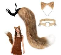 Costume da gatto 3 pezzi accessori, completo con diadema da gatto, Fox Faux Fur Tail e collare in pelle. Il Costume da volpe in pelliccia sintetica per Halloween, Carnevale e feste (Set-C)