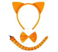 Costume da gatto con orecchie di gatto, coda e papillon, tutù, gonna, kit di travestimento per Halloween, cosplay, accessorio per feste di Halloween e cosplay