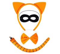 Costume da gatto con orecchie di gatto, coda e papillon, tutù, gonna, kit di travestimento per Halloween, cosplay, accessorio per feste di Halloween e cosplay
