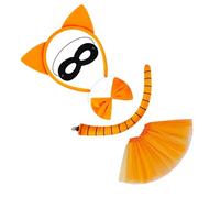 Costume da gatto con orecchie di gatto, coda e papillon, tutù, gonna, kit di travestimento per Halloween, cosplay, accessorio per feste di Halloween e cosplay