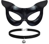 Costume da Gatto per Donna, 2 Pezzi di Accessori per Costume da Gatto, Maschera Catwoman e Girocollo Nera, Costumes da Gattos per donna per Halloween, Martedì Grasso, Carnevale, Festa in Maschera (A)