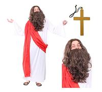 Costume da Gesù per adulti, con canna, croce e barba, taglia XL