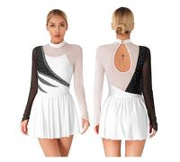 Costume da Ginnastica Artistica for Donna, Pattinaggio Artistico, Danza lirica, Spettacolo, Body Classico Contemporaneo con Strass per Pattinaggio Artistico(Color 1,S)