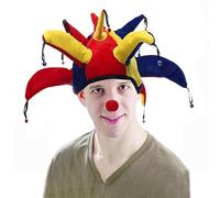 Costume da giullare con cappello da clown e naso, divertente cappello per feste di Halloween, costume da Joker a punta, multicolore, cappello stravagante, cappello da martedì grasso, per Natale,