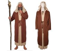 Costume da Giuseppe da uomo adulto con veste da pastore biblico, 3 pezzi | Accappatoio esterno marrone, tunica beige e copricapo per presepi natalizi, eventi ecclesiali, concorsi biblici e