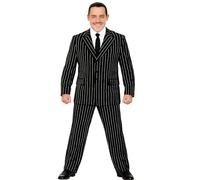 Costume da Gomez Adams nero gessato e cravatta per Halloween, per adulti, taglia L-XL
