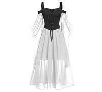 Costume da halloween da donna gotico abito medievale vita legata costume da strega vampiro rinascimentale maniche a tromba corsetto adulto carnevale barocco nero plus size