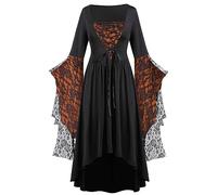 Costume da halloween da donna gotico abito medievale vita legata costume da strega vampiro rinascimentale maniche a tromba corsetto adulto carnevale barocco nero plus size