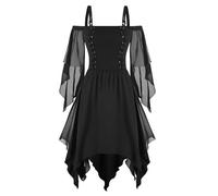 Costume da halloween da donna gotico abito medievale vita legata costume da strega vampiro rinascimentale maniche a tromba corsetto adulto carnevale barocco nero plus size