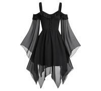 Costume da halloween da donna gotico abito medievale vita legata costume da strega vampiro rinascimentale maniche a tromba corsetto adulto carnevale barocco nero plus size