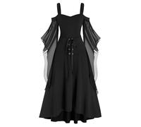 Costume da halloween da donna gotico abito medievale vita legata costume da strega vampiro rinascimentale maniche a tromba corsetto adulto carnevale barocco nero plus size