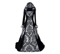 Costume da Halloween da donna medievale swing con cappuccio, stampa, arte retrò, maniche lunghe, vita vichinga, per ragazzi nel Medioevo (bianco, XXXXL)