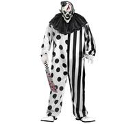 Costume Da Halloween Per Adulti Uomo Clown Killer Del Circo Nero E Bianco 131514