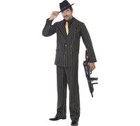 Smiffys Gold Pinstripe Gangster Costume, Black (Size L)