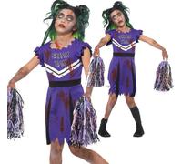 Costume Da Halloween Per Ragazze Cheerleader Gotiche Zombie + Pom Poms