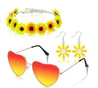Costume da Hippie Donna 4 Pezzi Costume Hippie Accessori Hippie Party Accessori Anni 70 con Collana Pace Occhiali da Sole Fascia Floreale Orecchini per Festa di Carnevale (B)