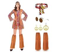 Costume da hippie Donna: Abbigliamento Hippie da Donna - Boho Hippie Anni '60 Anni '70 Abito Hippie - Accessori Hippie in Stile Retrò per Discoteca Halloween Carnevale Cosplay (L)