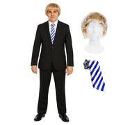 Costume da Jay da scolaro - Set parrucca bionda, vestito nero e cravatta, costume divertente da uomo per Halloween, addio al celibato e feste - L