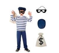 Costume da ladro per la Giornata Mondiale del Libro per Ragazzi, Personaggi del Libro Costume Rapinatore Bill Camicia a righe Maschera per gli occhi Swag Bag Ladro Scuola Libro Settimana