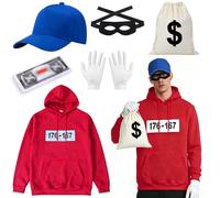 Costume da Ladro per Uomini,Cosplay Costume da Rapinatore Banche,Completo da Rapinatrice di Banche,Costumes da Maschera,Accessoire de Cambrioleur de Cosplay,pour Carnaval,Carnaval,Soirée à Thème