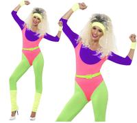 Costume Da Lavoro Aerobica Anni '80 Istruttrice Elegante Rewind Donne UK 4-14