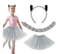 Costume da lemure per bambini, set di abiti con coda di orecchie, facili da indossare, comodo copricapo e coda pieghevole, ideale per cosplay, giochi di finzione, avventure zoo, giorno