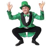 Costume da Leprechaun per San Patrizio, taglia L, vestito irlandese, frac con paillettes, papillon con paillettes verdi e cappello a cilindro verde