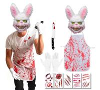 Costume da Macellaio per Halloween, Coniglio dell'orrore Costume, costume da Serial Killer Horror, Maschera da Bunny, Grembiule Insanguinato, Coltello di Halloween Horrorm, Guanti di Cotone