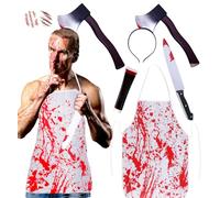 Costume da macellaio per Halloween da uomo e adulto, grembiule insanguinato con coltello e fascia per capelli, tatuaggi adesivi per cicatrici di sangue finte, per adulti, per Halloween, feste in