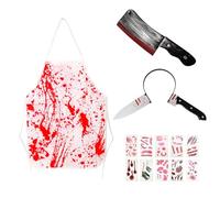 Costume da Macellaio per Halloween, Grembiule Insanguinato, Grembiule Sanguinoso, Costume Macellaio Horror, Costume di Halloween, con Adesivi, Fascia per Testa, per Carnevale, Cosplay, Mascherata