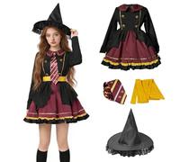 Costume da Mago, 4 Pezzi Mago Cosplay Uniforme con Cappello da Strega,Abito da Lolita,Cravatta,Cintura, Kit Cosplay Mago Magico Adatti a Donne e Ragazze, Costume di Carnevale Halloween (Signora, M)