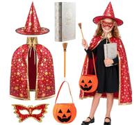 Costume da mago di Halloween per bambini, set di accessori | Set completo di costume da strega magica per bambini in quattro fantastici colori per suggestive feste di Halloween e