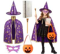 Costume da mago di Halloween per bambini, set di accessori | Set completo di costume da strega magica per bambini in quattro fantastici colori per suggestive feste di Halloween e