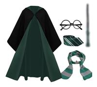 Costume da mago per adulti, per la scuola di magia, costume da mago nero, con cravatta, per feste di Halloween e carnevale (verde, XXL)