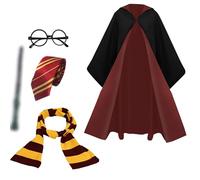 Costume da mago per bambini, mantello magico con cappuccio, con bacchetta magica, cravatta, per Halloween, Giornata mondiale del libro, carnevale, feste da mago, costume cosplay