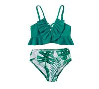 Costume da Mare Bambina, Costume da Bagno Sportivo Due Pezzi per Bambina con Elegante Design Floreale e Top Reggiseno Triangolare